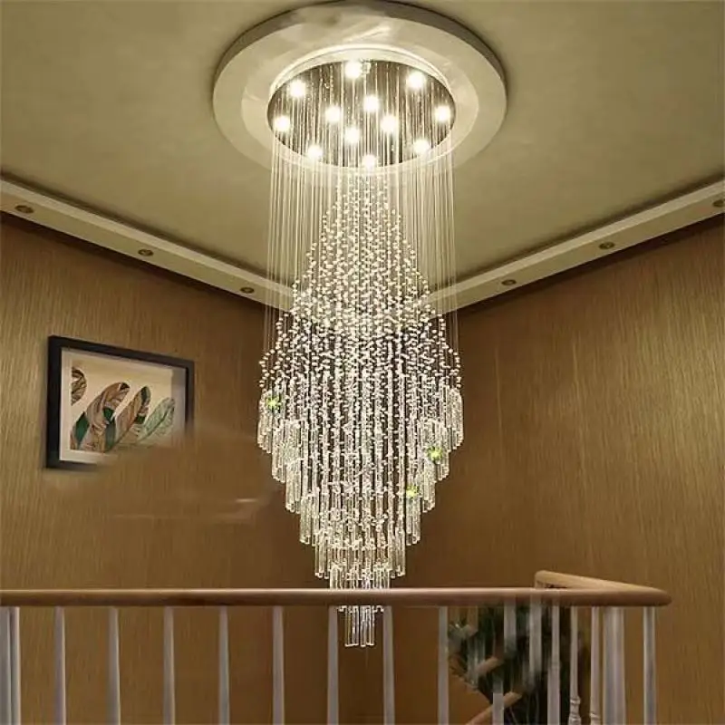 Modern LED Staircase Crystal Chandelier Hotel Restaurant K9 Crystal Lamp Villa Large Living Room Chandelier Home Lighting