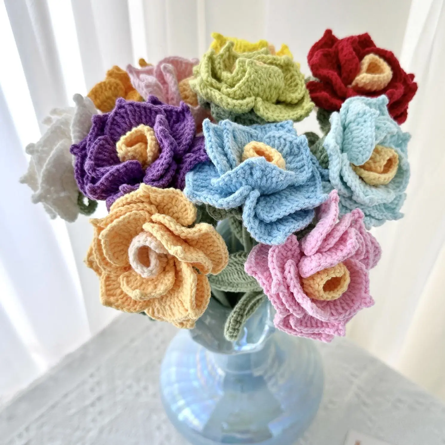 

Hand Knitted Flower Crochet Rose Finished Holiday Gift Simulation Flower Romantic Rose Creative Yarn Gift