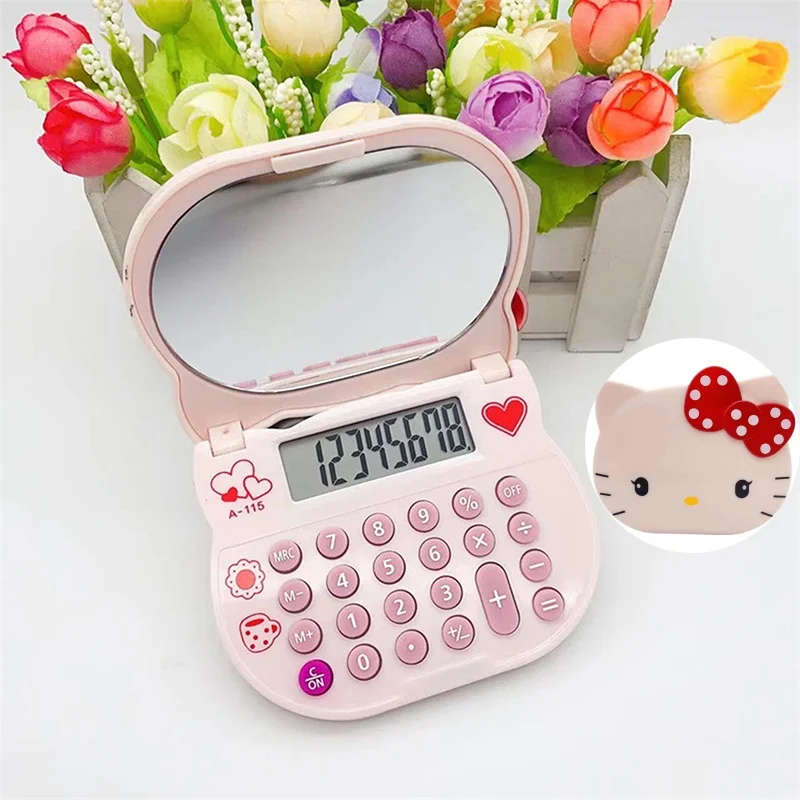 Cartoon Cute Portable Sanrio Calculator Anime Kuromi Cinnamoroll School Student Stationery with Mirror Mini Pocket Calculator