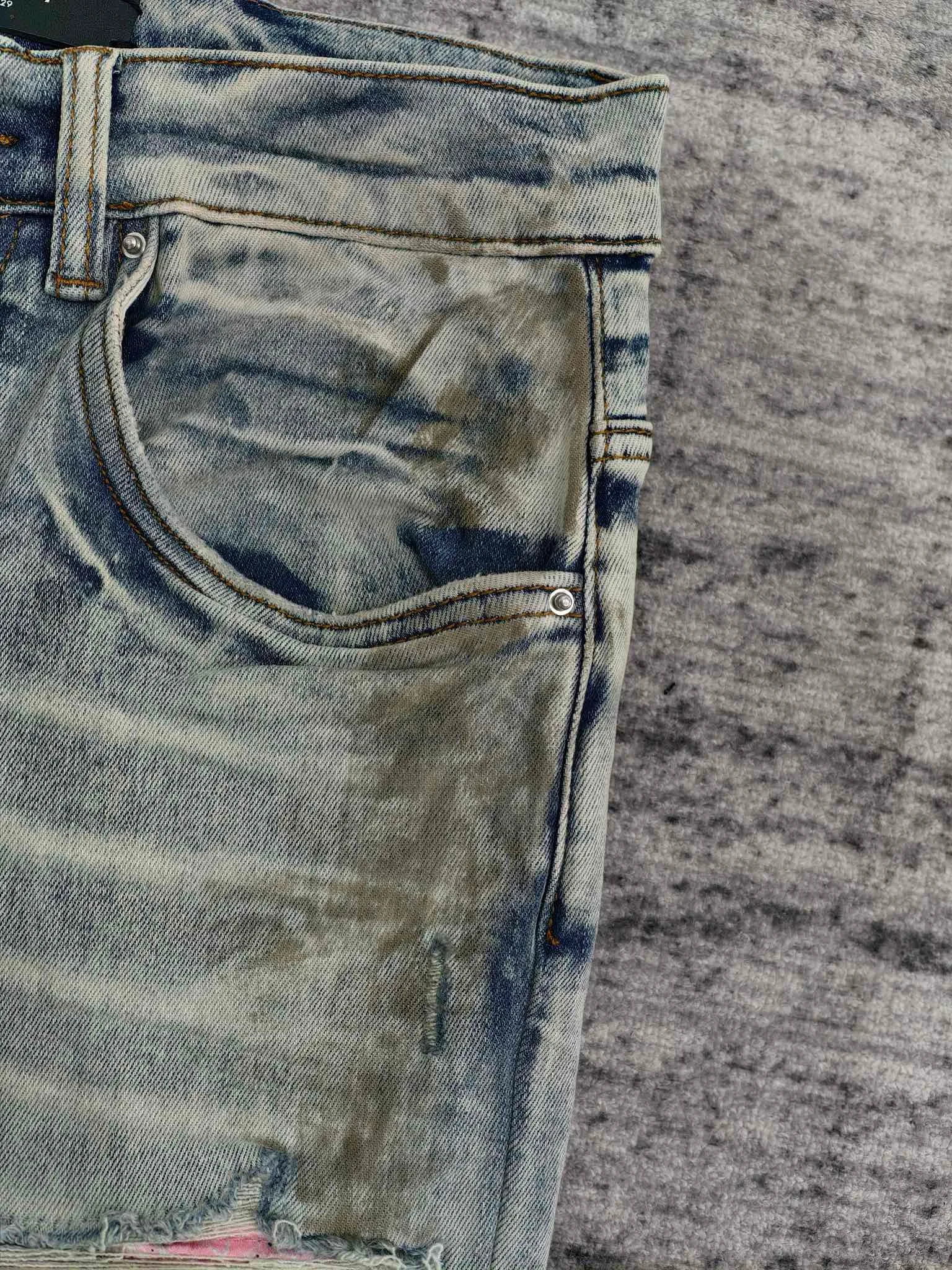 جينز رجالي متسخ ومغسول باللون الوردي مضلع #4