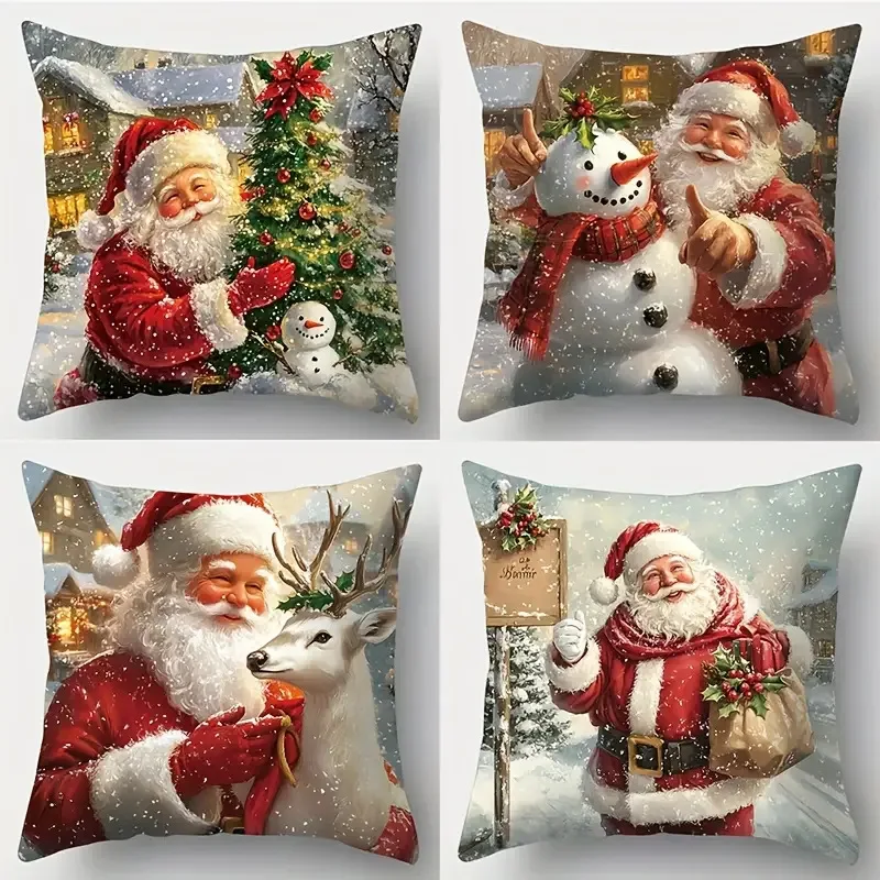 

Christmas Decoration Throw Pillow Covers Santa Claus Snowman Elk Winter Holiday Decorative Pillowcases for Sofa Couch Home Decor