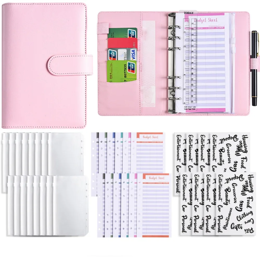 A6 Cash Budget Ledger Macaron Color Magnetic button Loose-leaf Notebook Zippered Pockets Academic Weekly Agenda