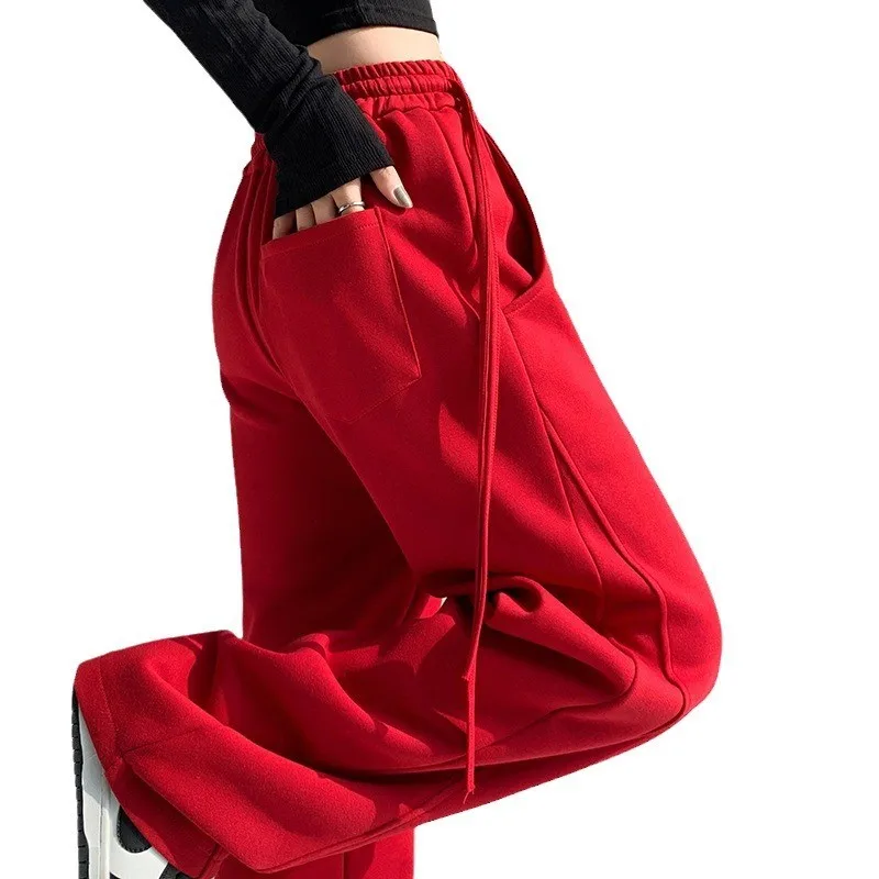 Pantalones de pierna ancha de cintura alta para mujer otoño 2025 nuevo Sle drapeado recto Casual hasta el suelo adelgazantes pantalones de chándal sueltos versátiles