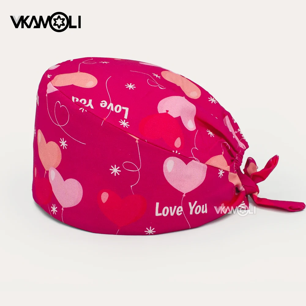 Heart-to-heart Love pattern Scrub Caps Pet Grooming Agency Work Cap Beauty Lab Hats scrub hat nursing accessories