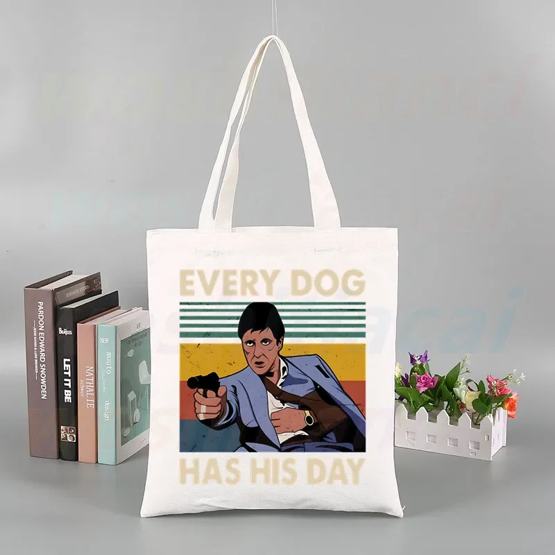 Who Do I Trust Me Every Dog Has His Day Print Canvas Shoulder Tote Bag Handbags Eco Reusable Shopping Bag Fashion Ulzzang Bags