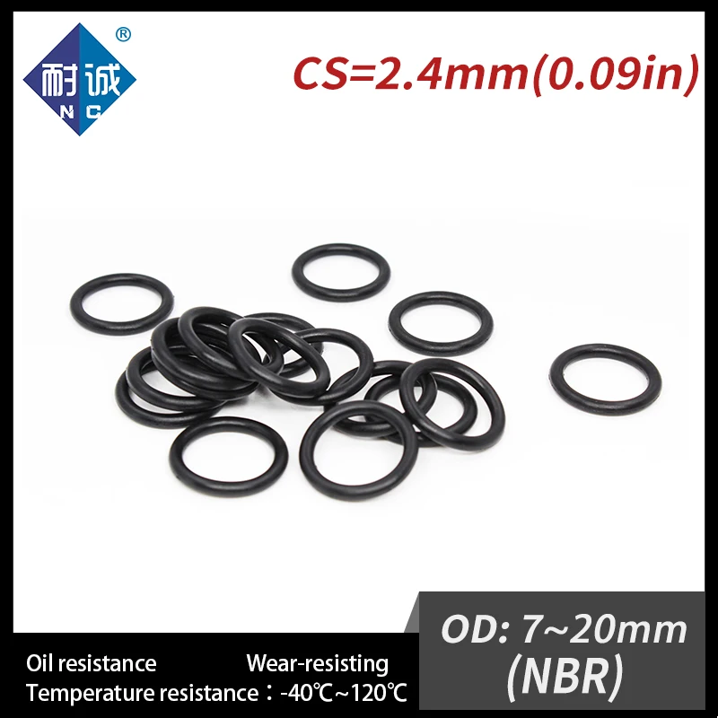 20 Stks/partij Nitril Rubber Zwart Nbr 70a O-Ring Cs 2.4Mm Od 7/8/9/10/11/12/13/14/15/16/17/18/19/20*2.4 O-Ringpakkingolie.-.