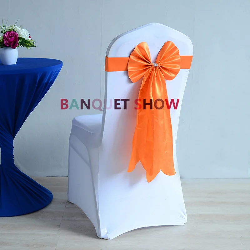 Factory New 20pcs Spandex Chair Cover With 20pcs Satin Bow Chair Band Tie Sash For Wedding Banquet Event Decoration