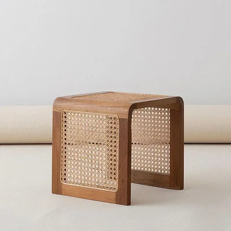 Rattan Small Square Table Solid Wood Coffee Ash Wood Minimalist Table Japanese Side