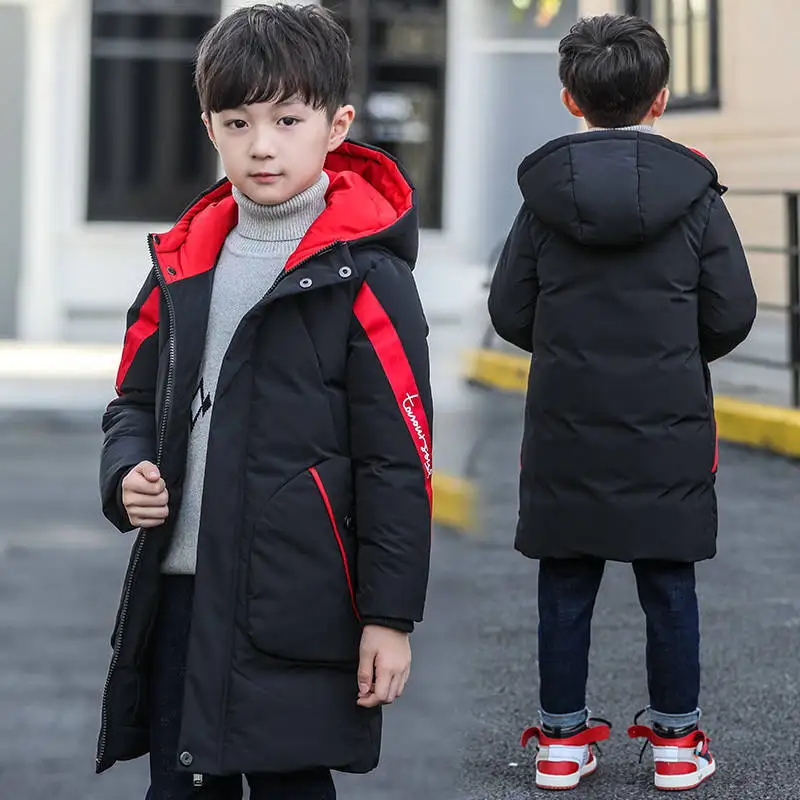 2024 New Big Size Very Keep Warm Winter Boys Jacket Teenager Mid-Length Plus Velvet Thickening  Hooded Cotton Coat For Kids