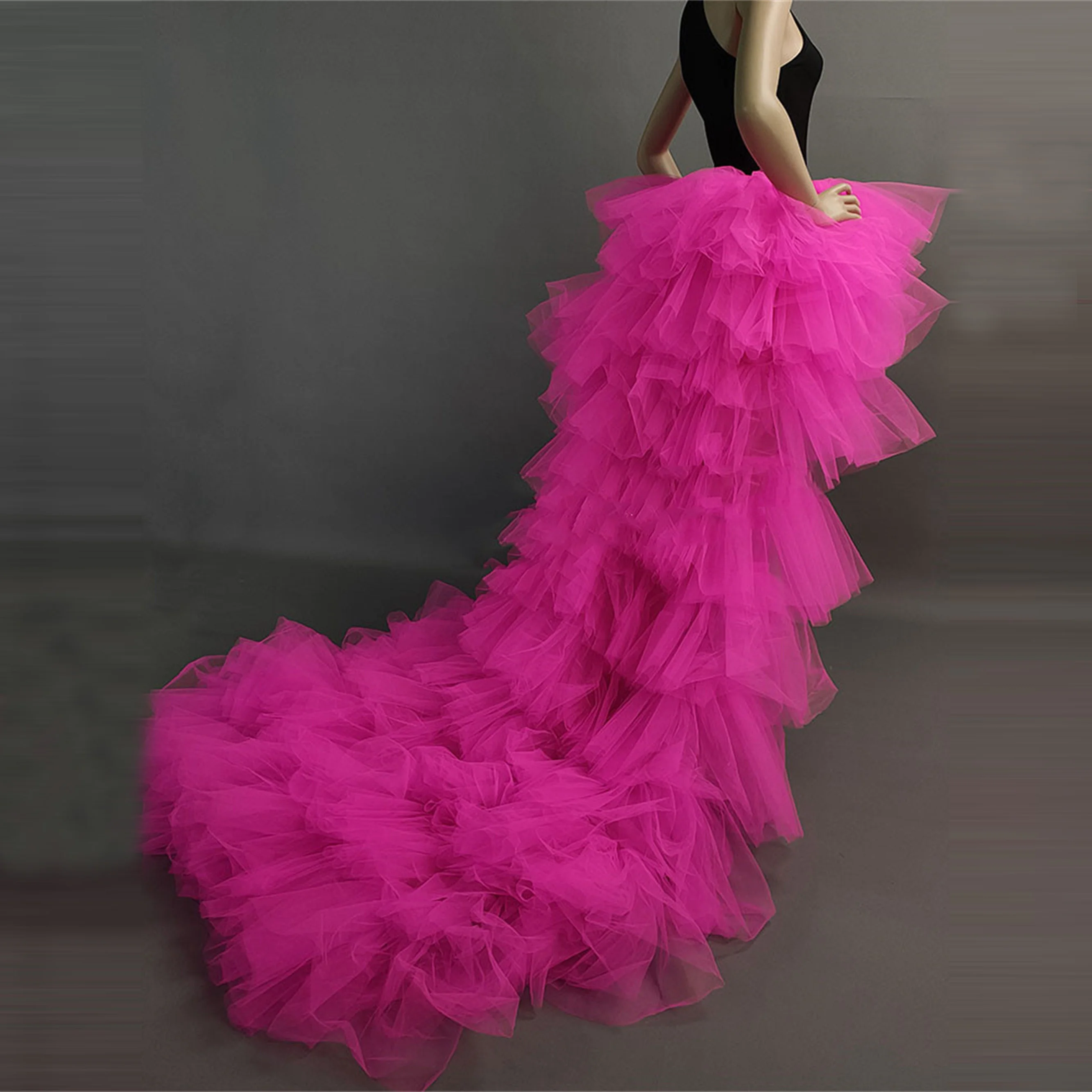 Magenta Tulle Overskirt Wedding Bridal Ivory Tulle Skirts Hi   Low Layered Tutu Long Train Prom Skirt Attached Train Wedding