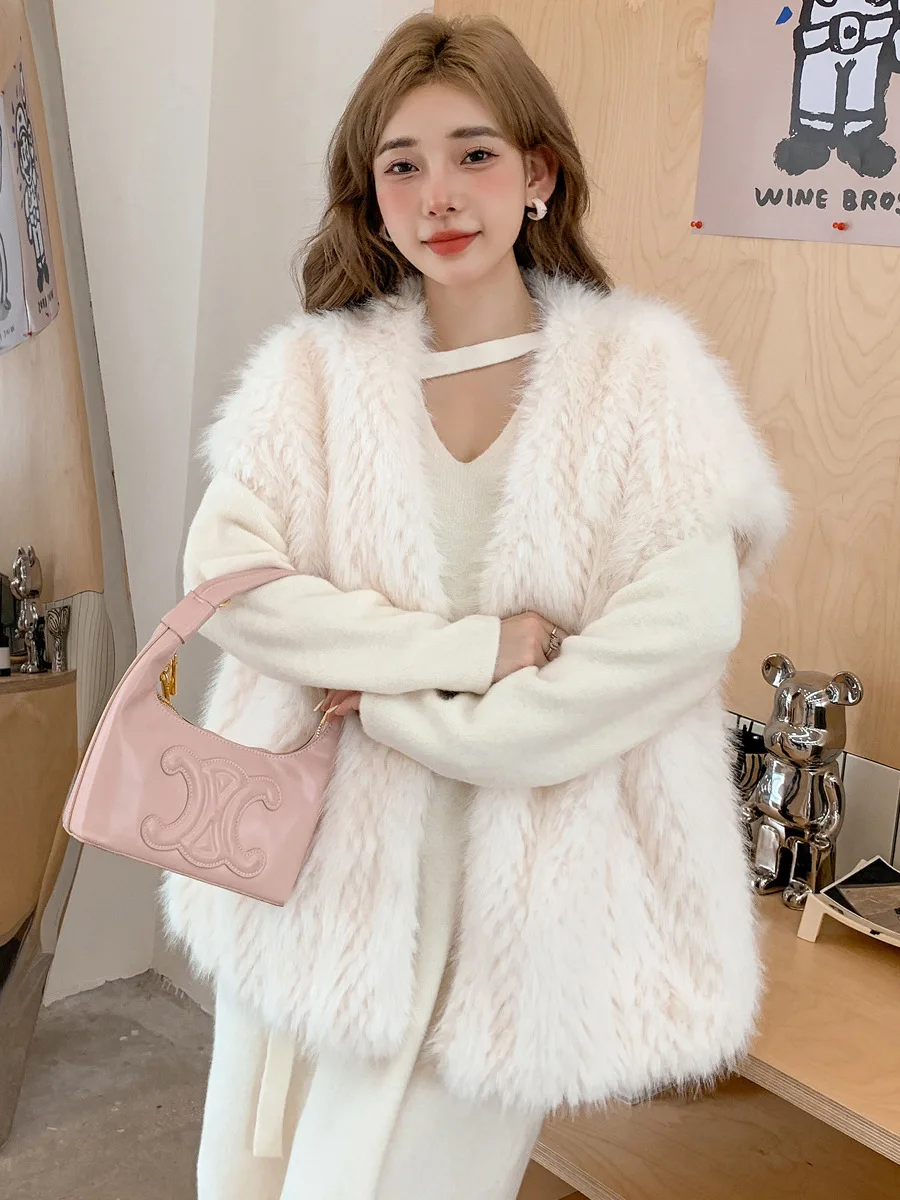 Nuovo gilet in pelliccia Toka, cappotto in pelliccia di volpe con scollo a V di media lunghezza, gilet autunnale e invernale da donna, top in pelliccia