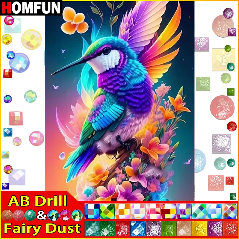 

HOMFUN Fairy Dust AB 5D DIY Diamond Painting "Animal Bird Flower" Full Drill Resin Diamond Embroidery Cross Stitch Home Decor