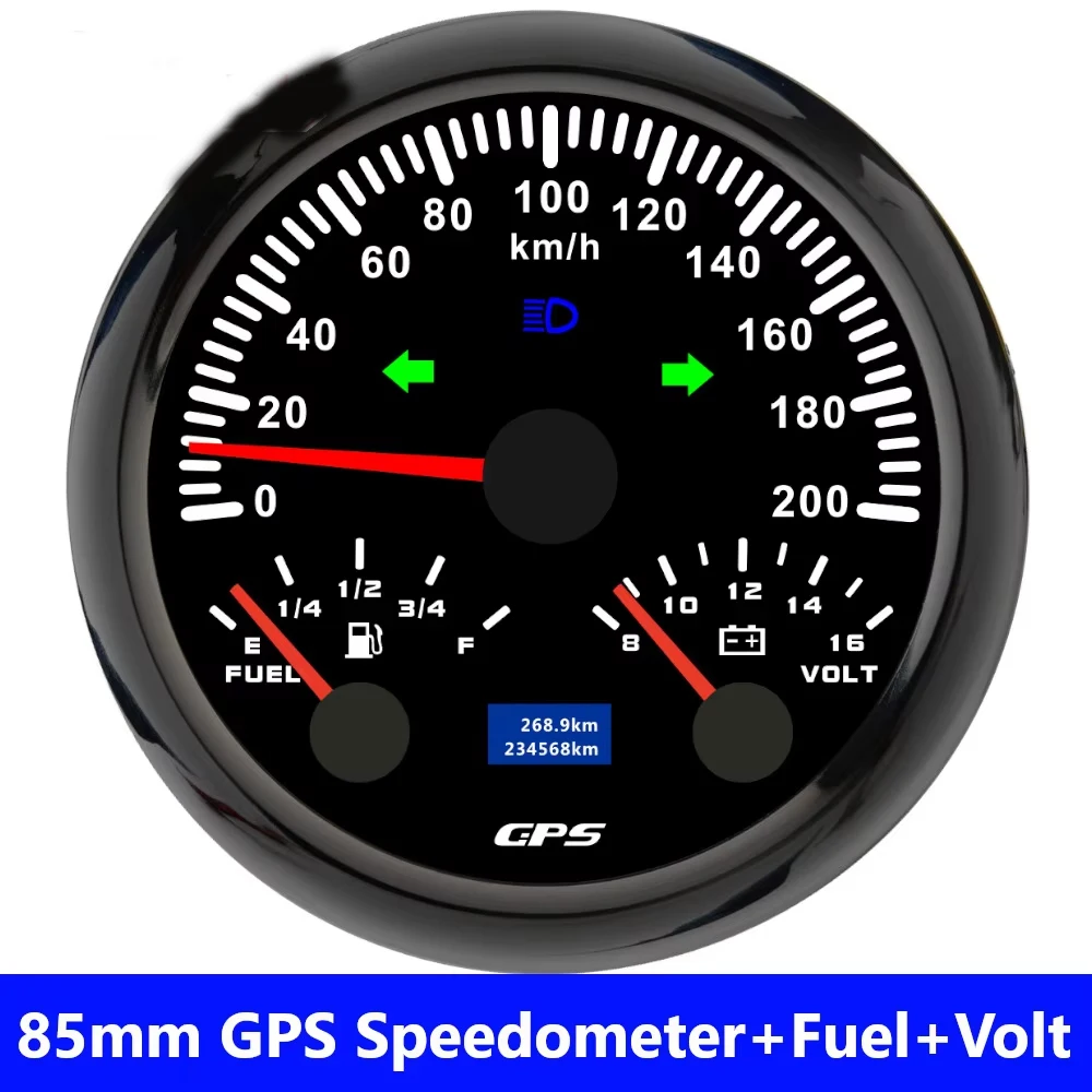 3 IN 1 85mm Gauge 120kmh 200km/H GPS Speedometer+Fuel Level Meter+Voltmeter VOLT Speed Meter For 12V 24V Car Marine Boat Truck