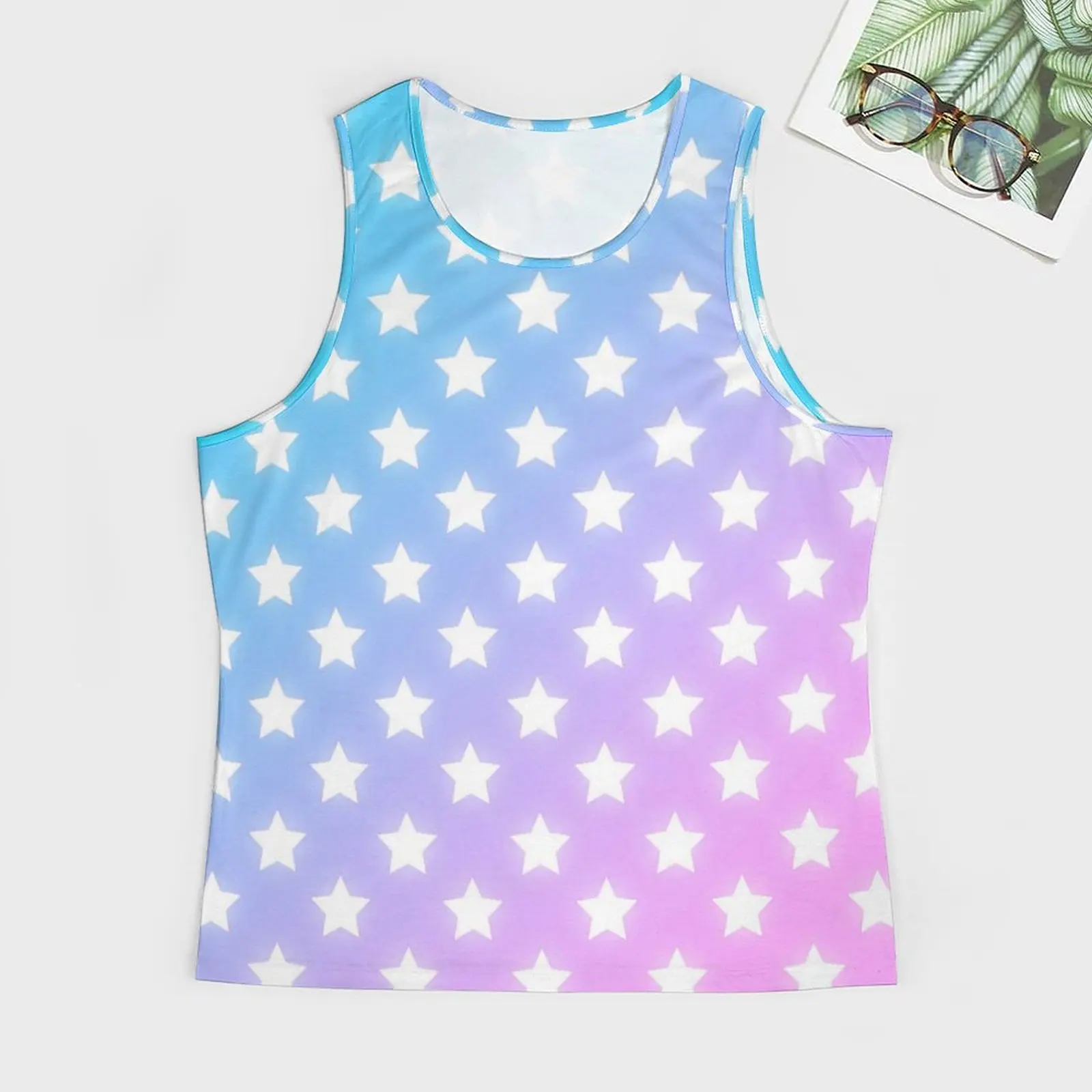 White Stars Print Tank Top Colorful Ombre Fashion Tops Daily Workout Mens Printed Sleeveless Vests Plus Size