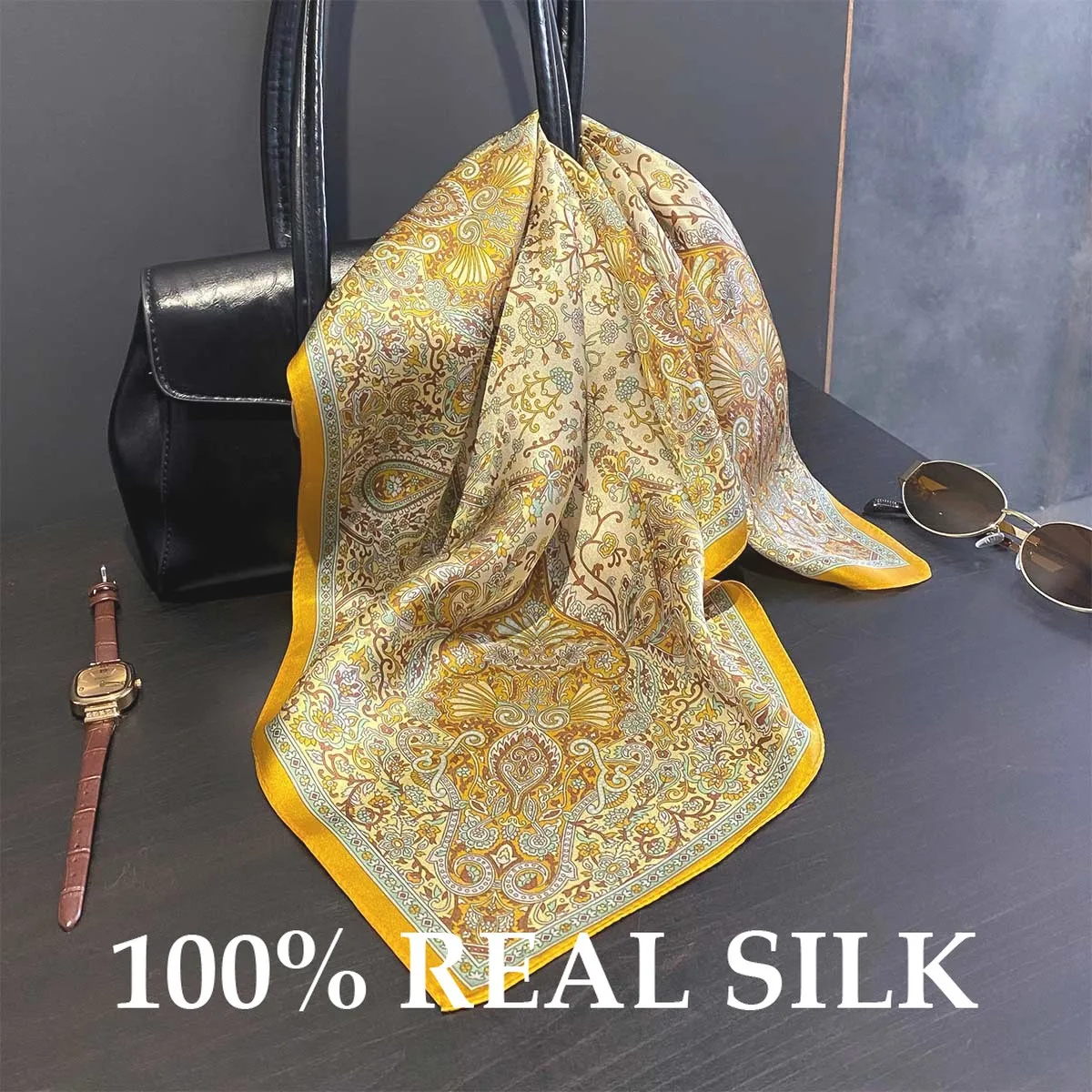 

100% Real Silk Headscarf Square Scarf Luxury Women Pure Silk Shawl Foulard Hijab Neckerchief Wrap Bandana Neck Bufanda Echarpe