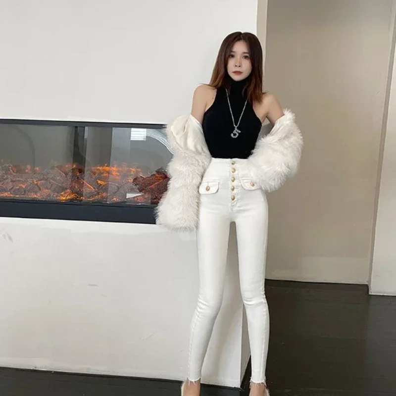 

White Cropped High Waist Shot Pipe Trousers and Capris Womens Jeans Pants for Women Pant Japanese Y2k Cool Summer R Chic Elegant