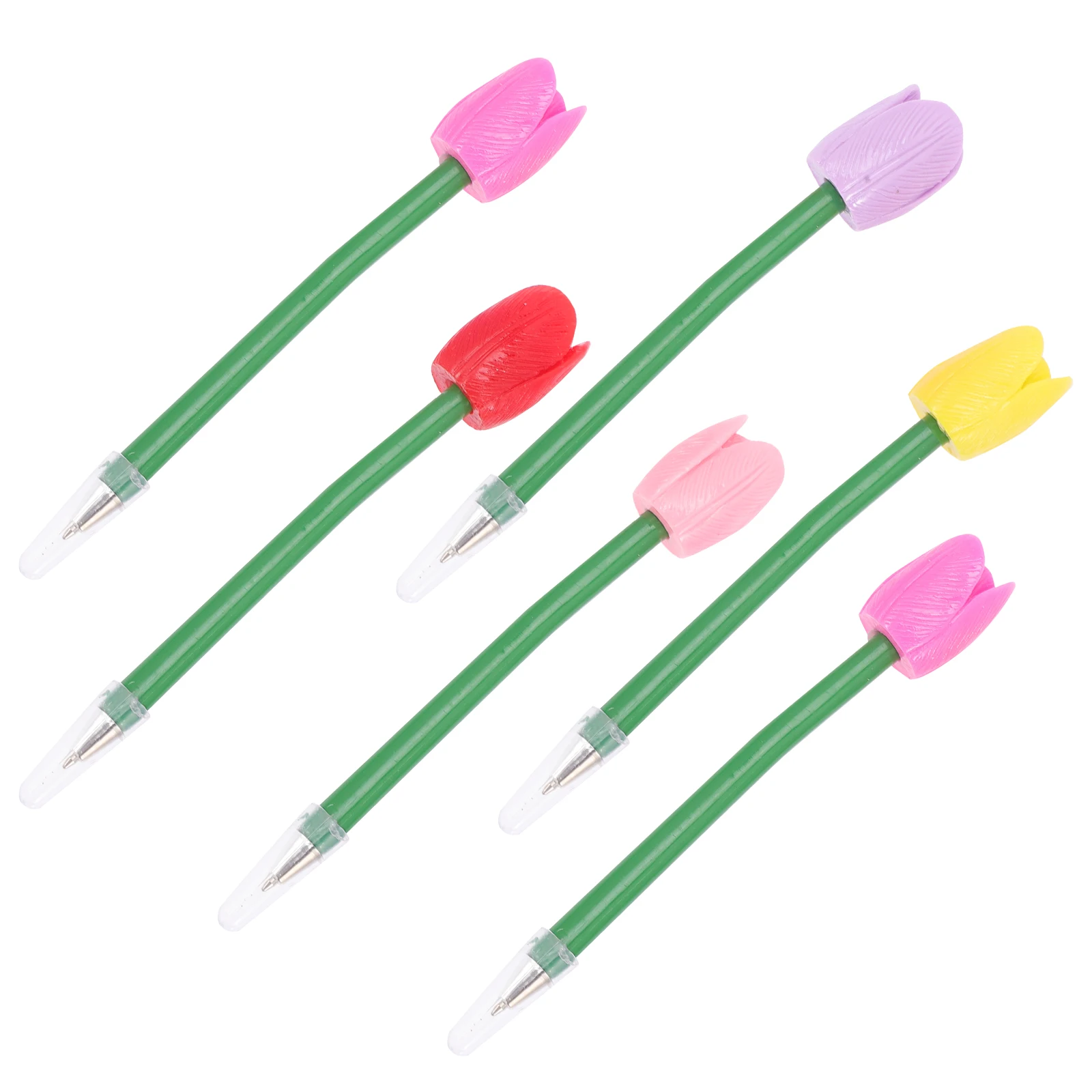 

6pcs Tulip Ballpoint Pens Flower Design Plastic Smooth Writing Replaceable Refills Gifts Kids Teachers Special Days