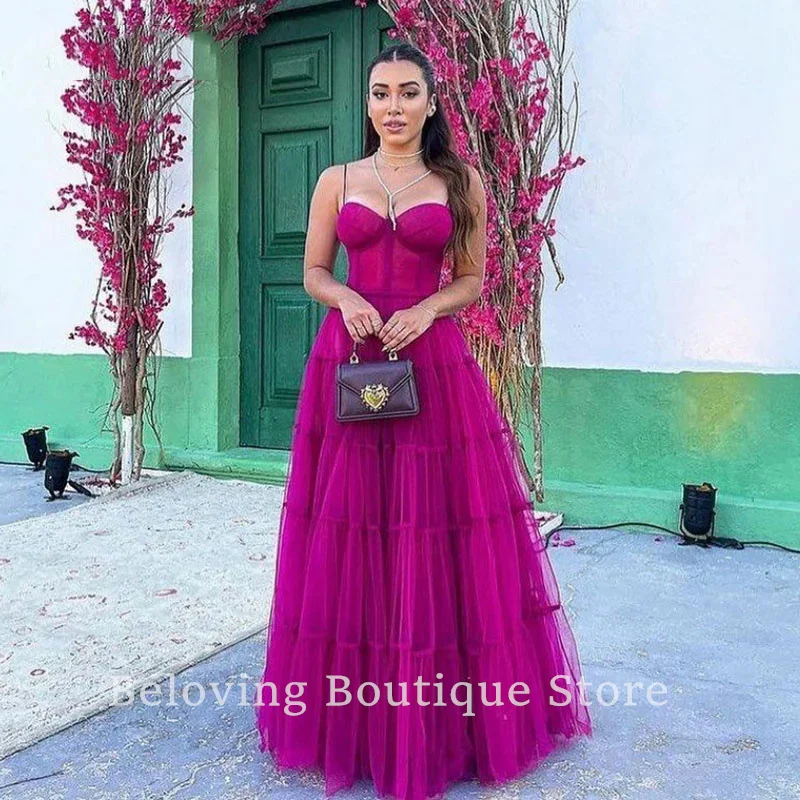 

Unique Design Purple Long Prom Dresses Tiered Tulle Formal Evening Dress Arabic Princess Women Wedding Party Gowns Custom Made