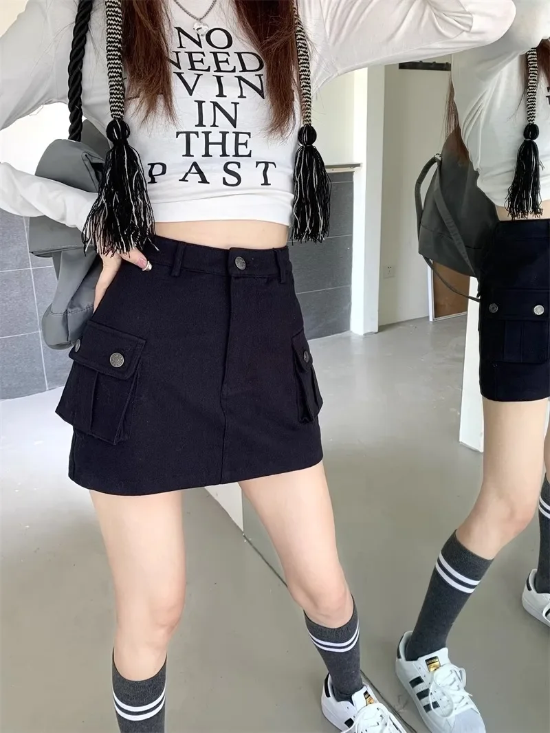

Black Denim Skirt Women's Skirt 2025 New Arrival Summer Small American Retro Parka Short Skirt A- Line Slimming ZT52