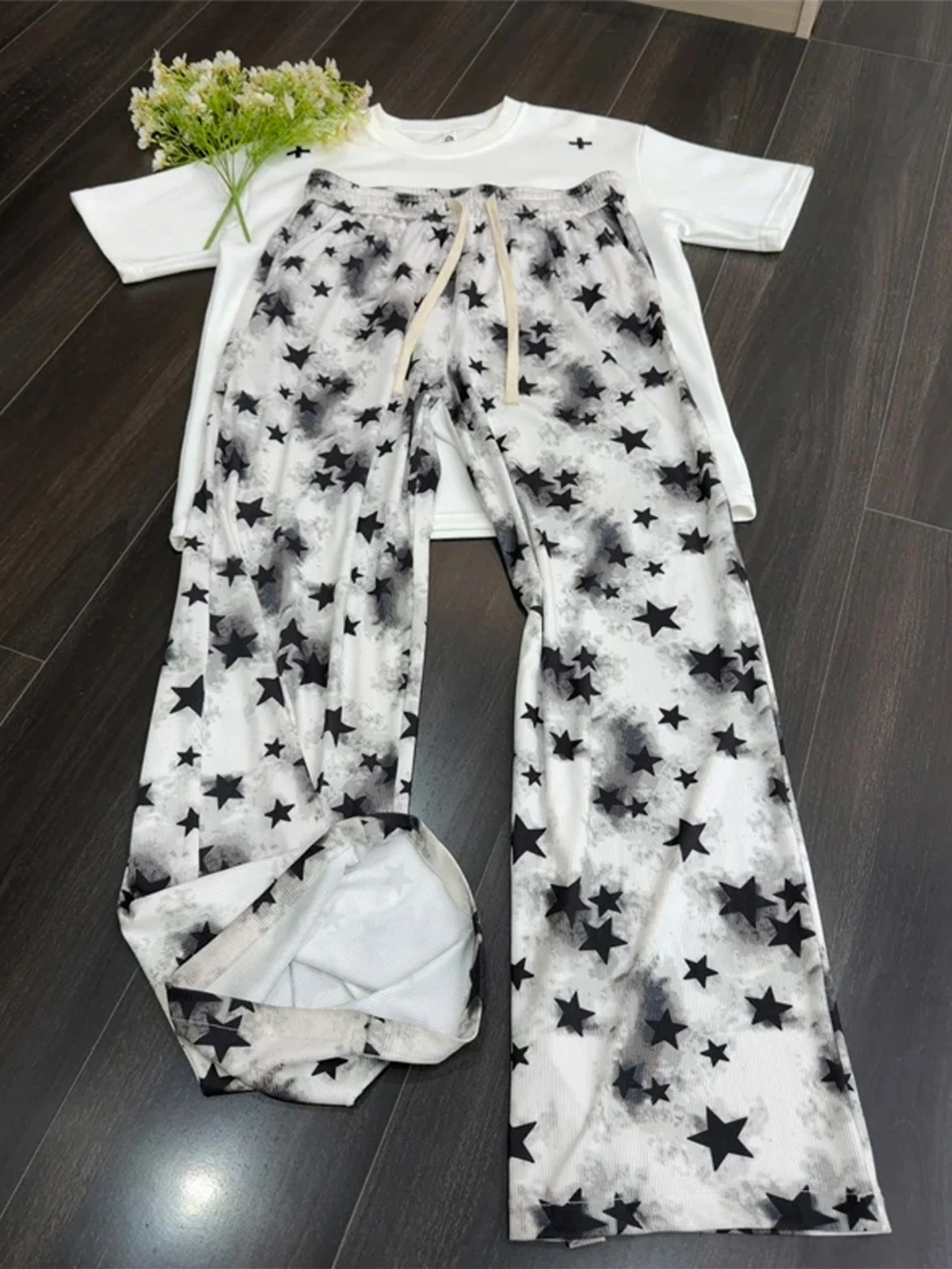 

Мужские летние тонкие повседневные брюки свободного кроя из ледяного шелка с эффектом тай-дай, прямые брюки для повседневных поездок и...