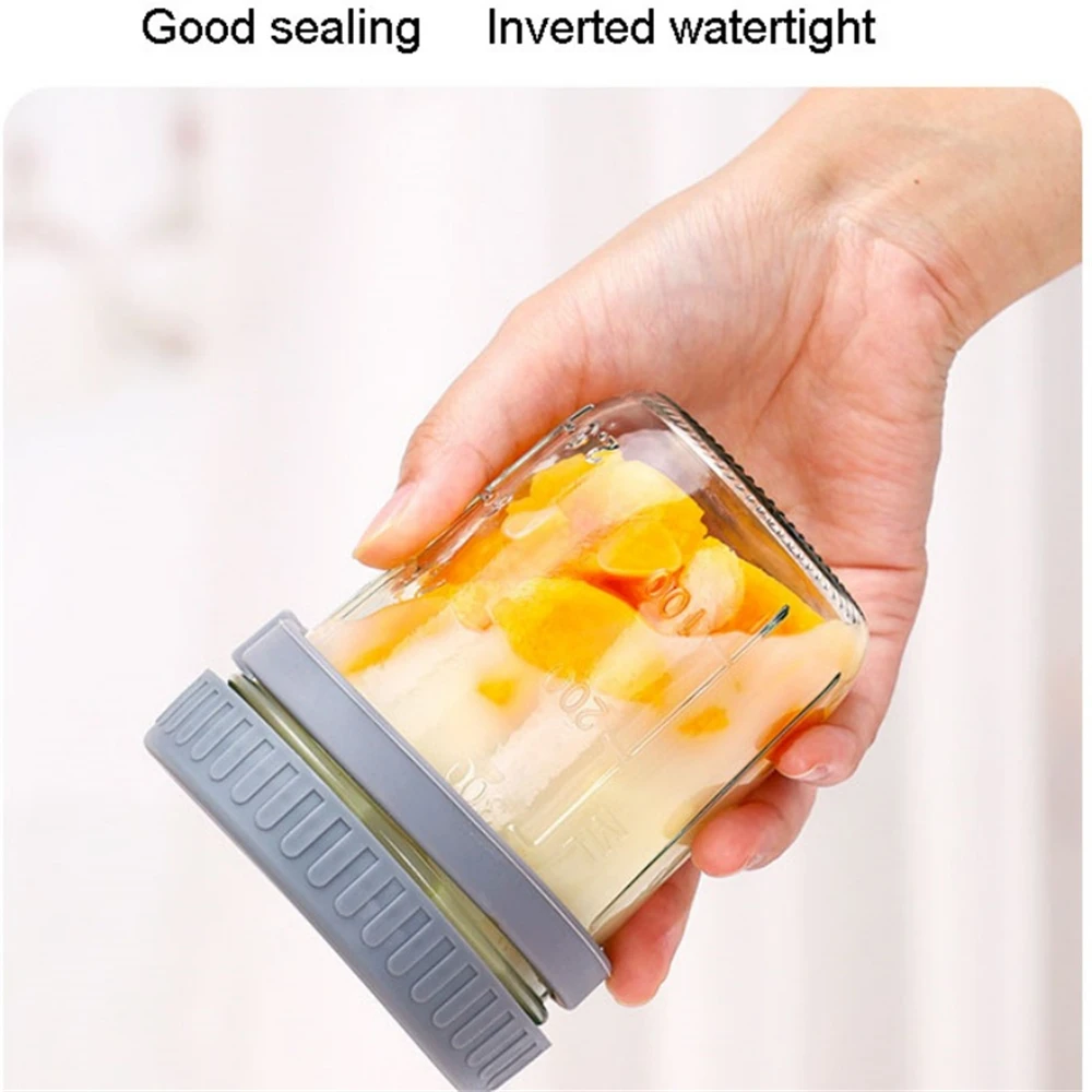 1 مجموعة كوب 350 مللي بين عشية وضحاها كوب الشوفان الزجاج مع غطاء وملعقة ختم الغذاء الإفطار كوب المحمولة الحبوب الحليب سلطة كوب زبادي المطبخ