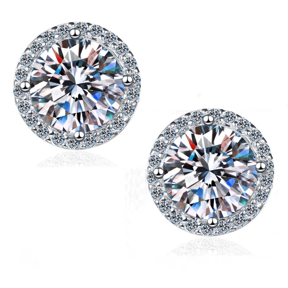 

Fashion925 Sterling Silver 1 Carat Moissanite Round Earrings Engagement Wedding Daily Work Party Travel Luxurious Gift For Women