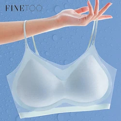 Ultra-thin Seamless Padded Bra Women's Sexy Ice Silk Underwear Sling Beautiful Back Vest Tops Plus Size Wireless Bralette M-4XL