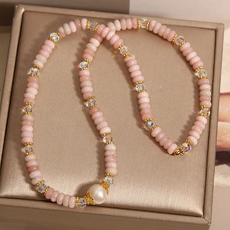 Luxury Niche Chinese Style Pink Opal Abacus Bead Double Circle Bracelet for Wome Retro Exquisite Layered Bracelets