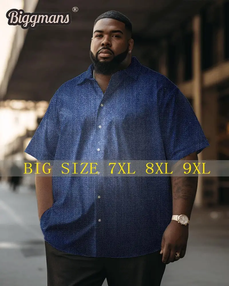 

Biggmans Plus Size L-9XL for Men's Simple Plaid Contrasting Print Short-sleeved Plus Size Shirt