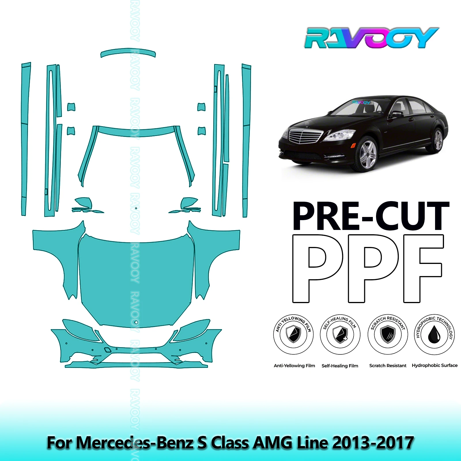 

Car Front Kit+Doors Clear Bra Precut PPF Paint Protection Film For Mercedes-Benz S Class AMG Line 2013-2017