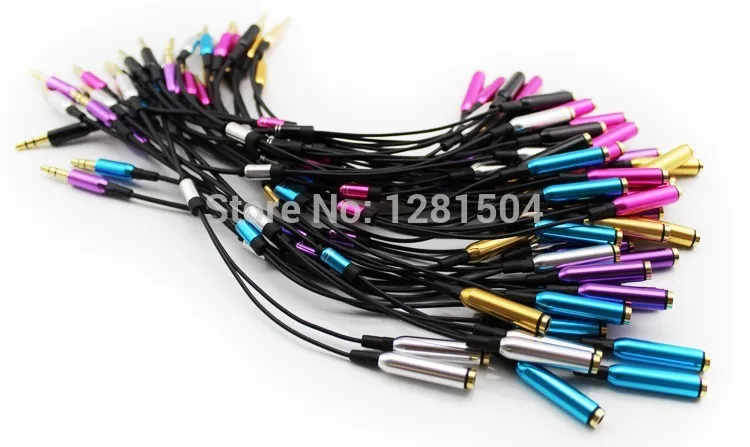 100pcs/lot Wholesales Multicolor Metal 3.5 mm stereo mini jack 1 Male to 2 Female Splitter Earphone Audio AUX Cable DHL/Fedex