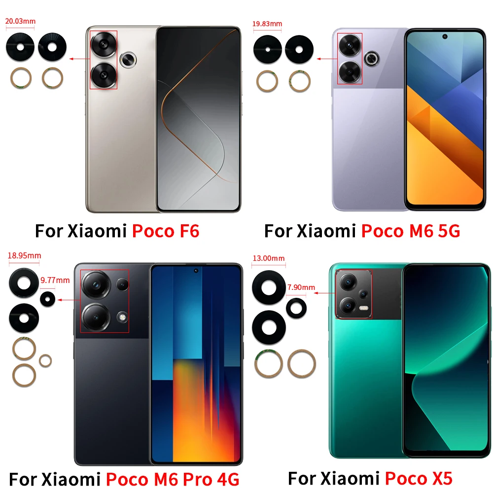 10Pcs\Lot Good quality For Xiaomi Poco F6 M6 5G M6 Pro X5 X6 Pro Back Rear Camera Glass Lens Cover With Adhesive