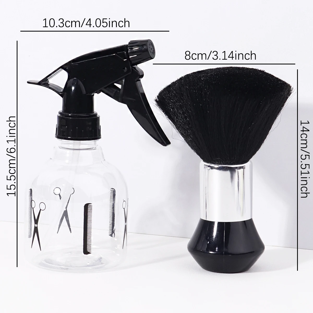 مجموعة أدوات صالون الشعر، فرشاة غبار رقبة الحلاق، زجاجة رذاذ حلاقة شفافة مقص حزام أيقونة، خاصة للشعر المستعار الحقيقي