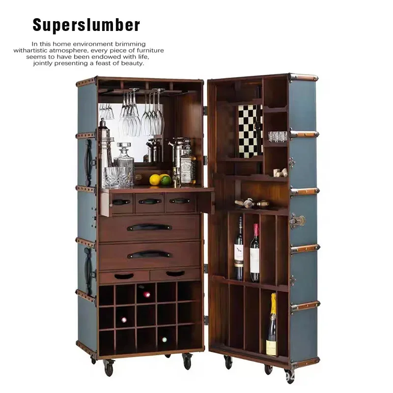 خزانة عرض خزانة النبيذ المصنوعة من الخشب الصلب، خزانة النبيذ المتنقلة للتخزين الفاخرة الإيطالية المنزلية #3