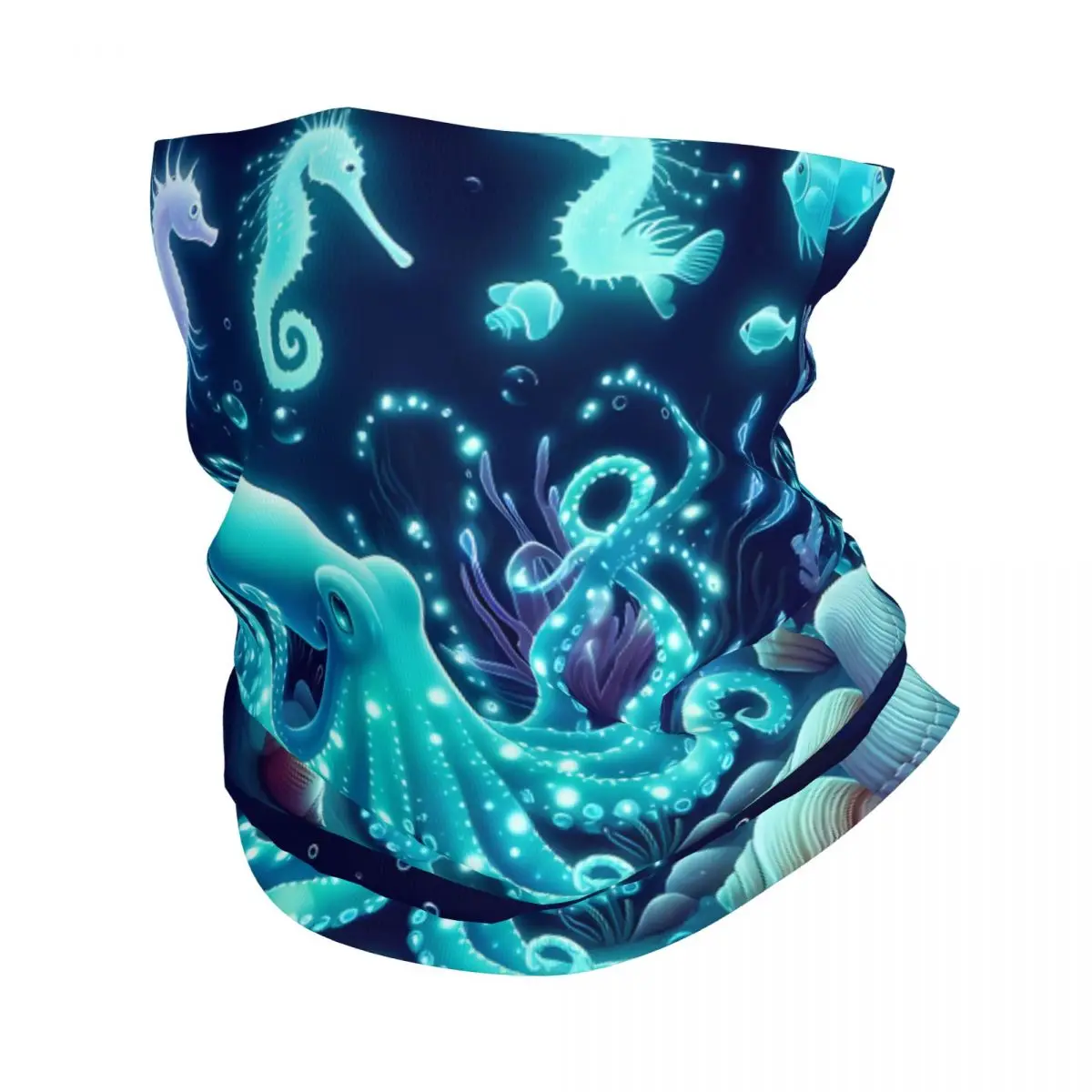 Marine Creatures Jellyfish Octopus Whale Scarf Neckerchief Neck Face Mask Polyester