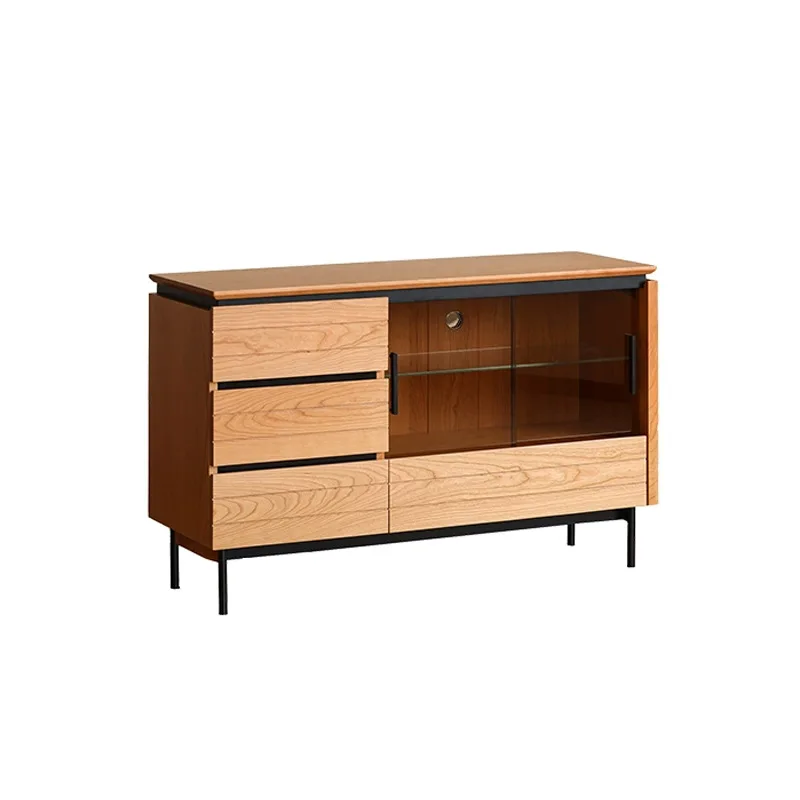 Nordic solid wood dining side cabinet simple small apartment cherry wood six-bucket cabinet