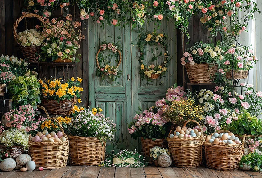 Mehofond التصوير خلفية الربيع عيد الفصح باب خشبي الزهور البيض الاطفال حفلة عيد ميلاد صورة ديكور خلفية استوديو الصور