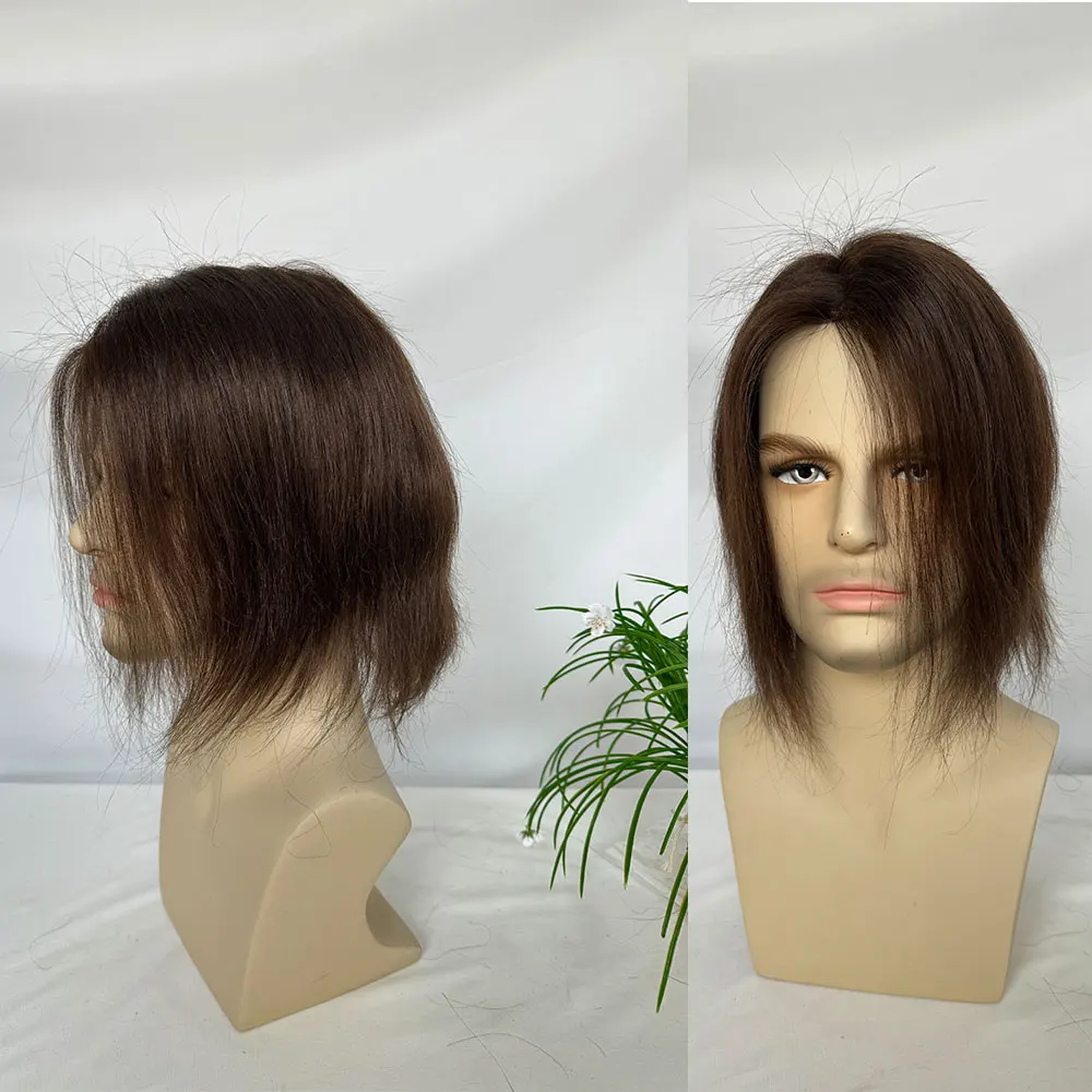 Tupé para hombres, sistemas de reemplazo de cabello humano virgen 100% europeo, postizo para hombres, Mono Top de encaje con PU duradero alrededor de 6x8''