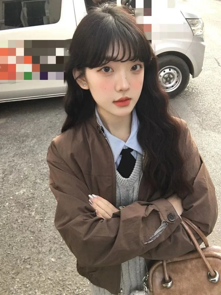 เสื้อแจ็คเก็ตพิมพ์ลายดอกไม้สไตล์ Y2K สำหรับผู้หญิง ฤดูใบไม้ร่วง-ฤดูหนาว 2025 สไตล์เรโทร แบบสองด้าน ซิปสั้น แฟชั่นเกาหลี เสื้อสตรีทท็อปส์