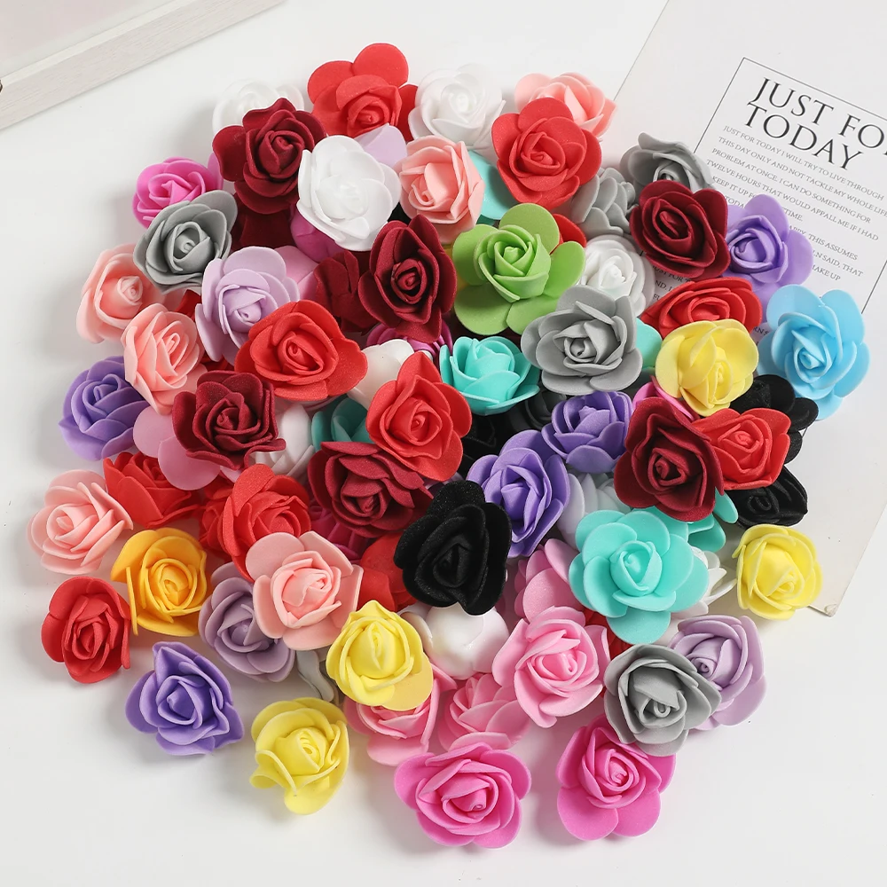 100/200 Uds. Cabezas de rosas artificiales 4cm flores falsas de espuma para decoración de la habitación del hogar jardín al aire libre fiesta novia decoración de boda