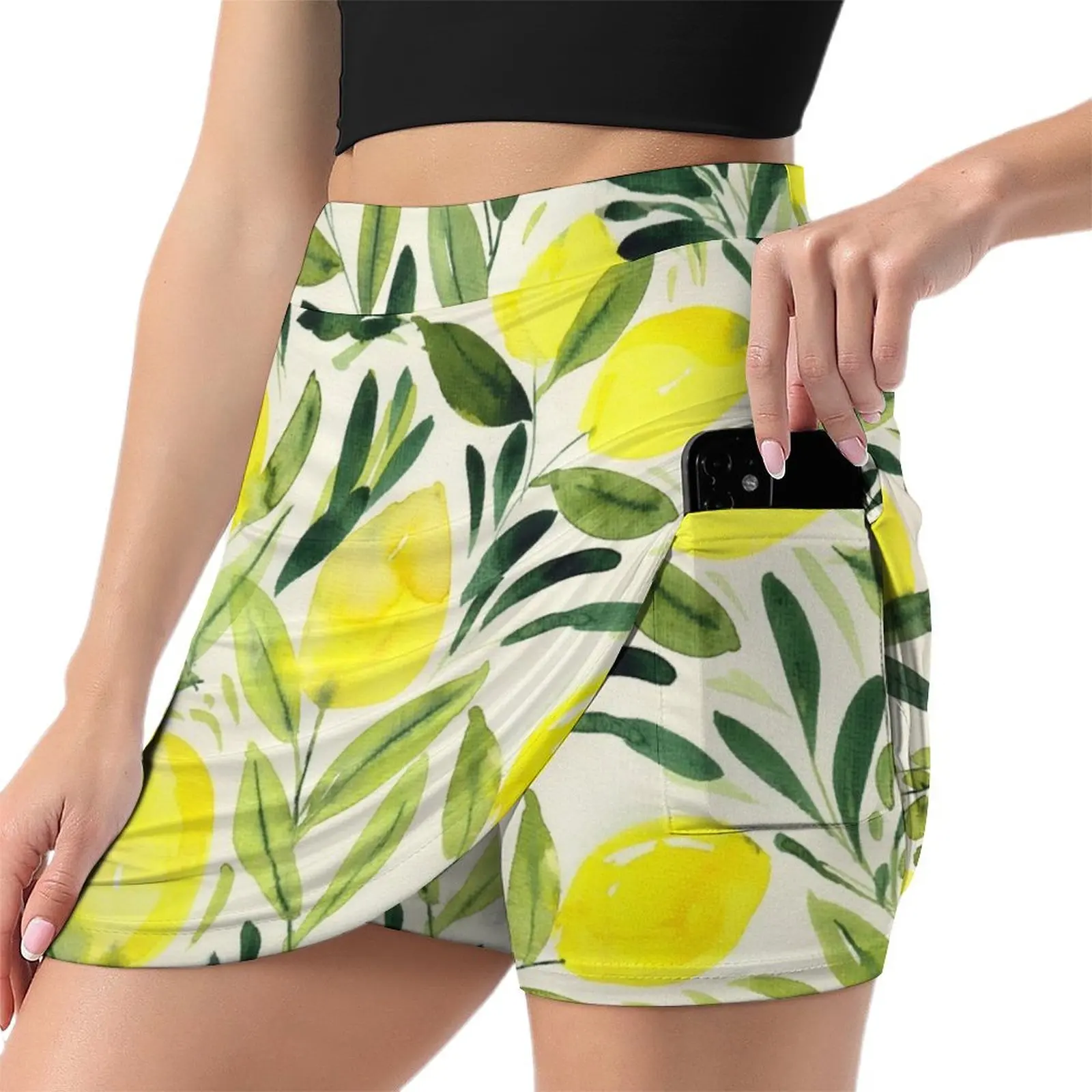 Lemons watercolor on creme white Mini Skirt luxury women skirts korean luxury clothing