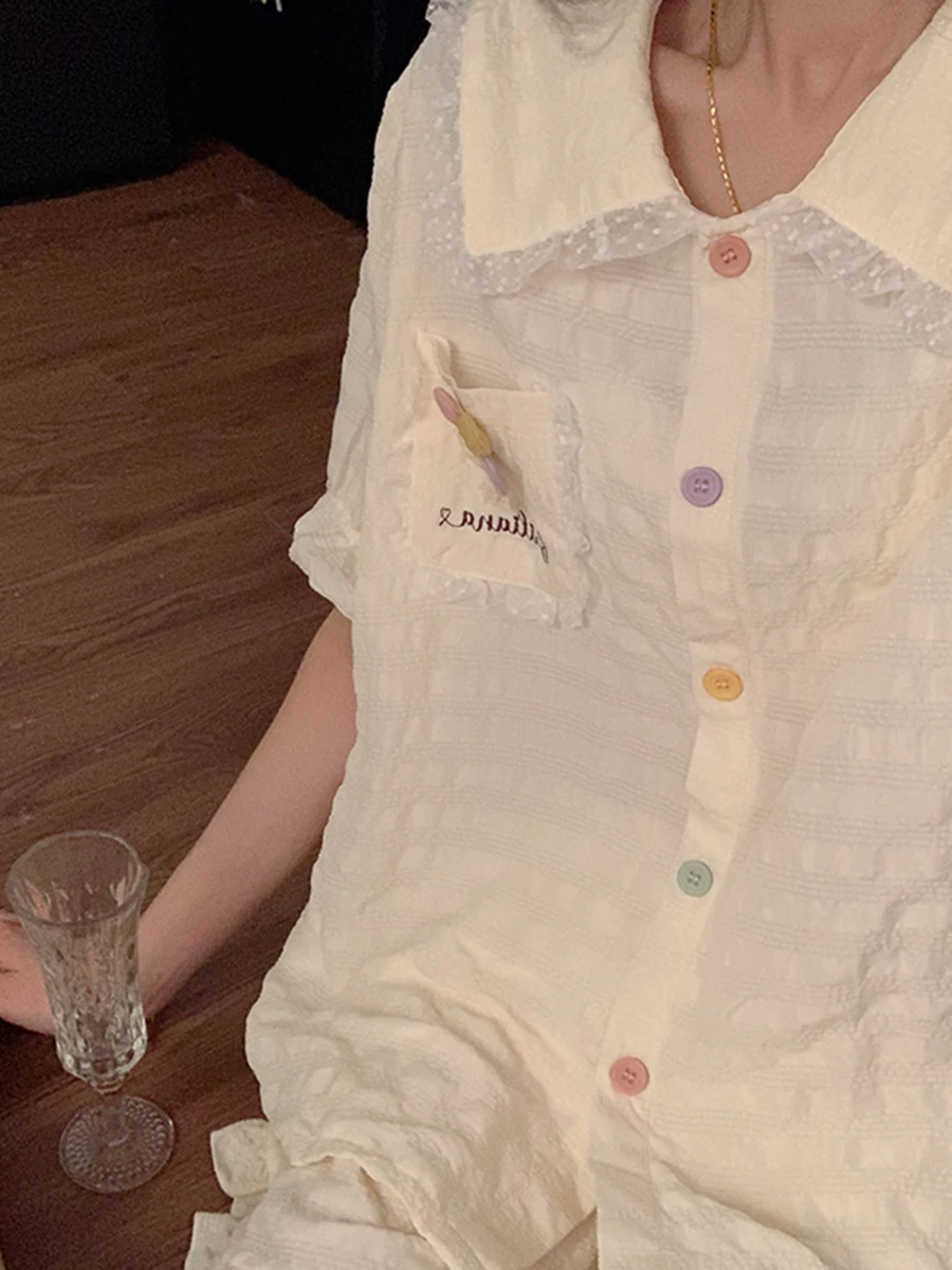 DAIMELU ins haut de gamme pur coton pyjamas femmes nouvel été abricot fleurs doux à manches courtes princesse style étudiant loungewea