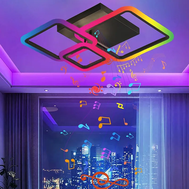

RGB современные умные потолочные светильники с Bluetooth с дистанционным управлением и приложением для домашнего декора, спальни, гостиной, светодиодный настенный светильник
