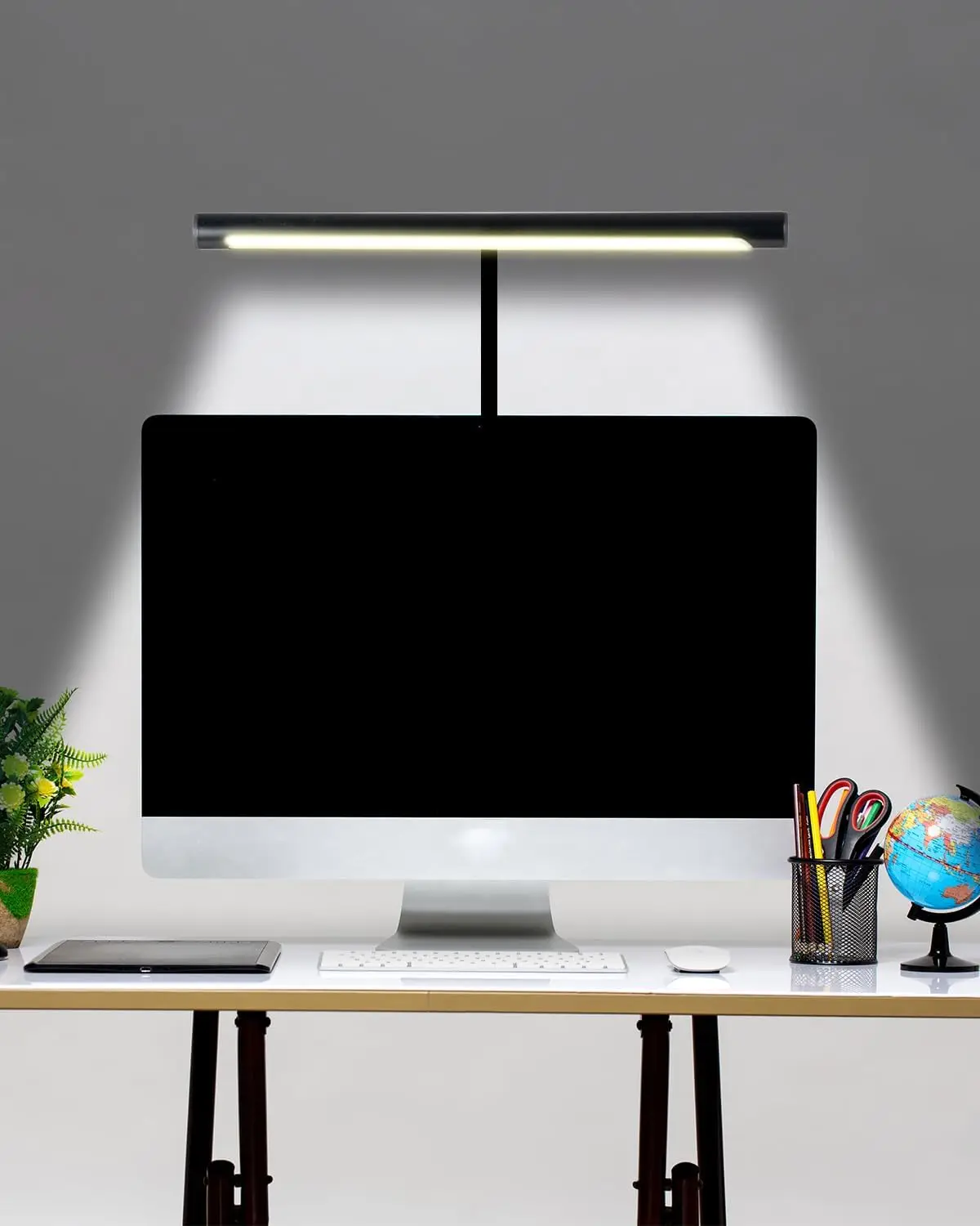 LED Desk Lamp for Home Office, Eye-Caring LED Desk Light Bar with Gooseneck, 12W Dimmable Overhead Light for Desk