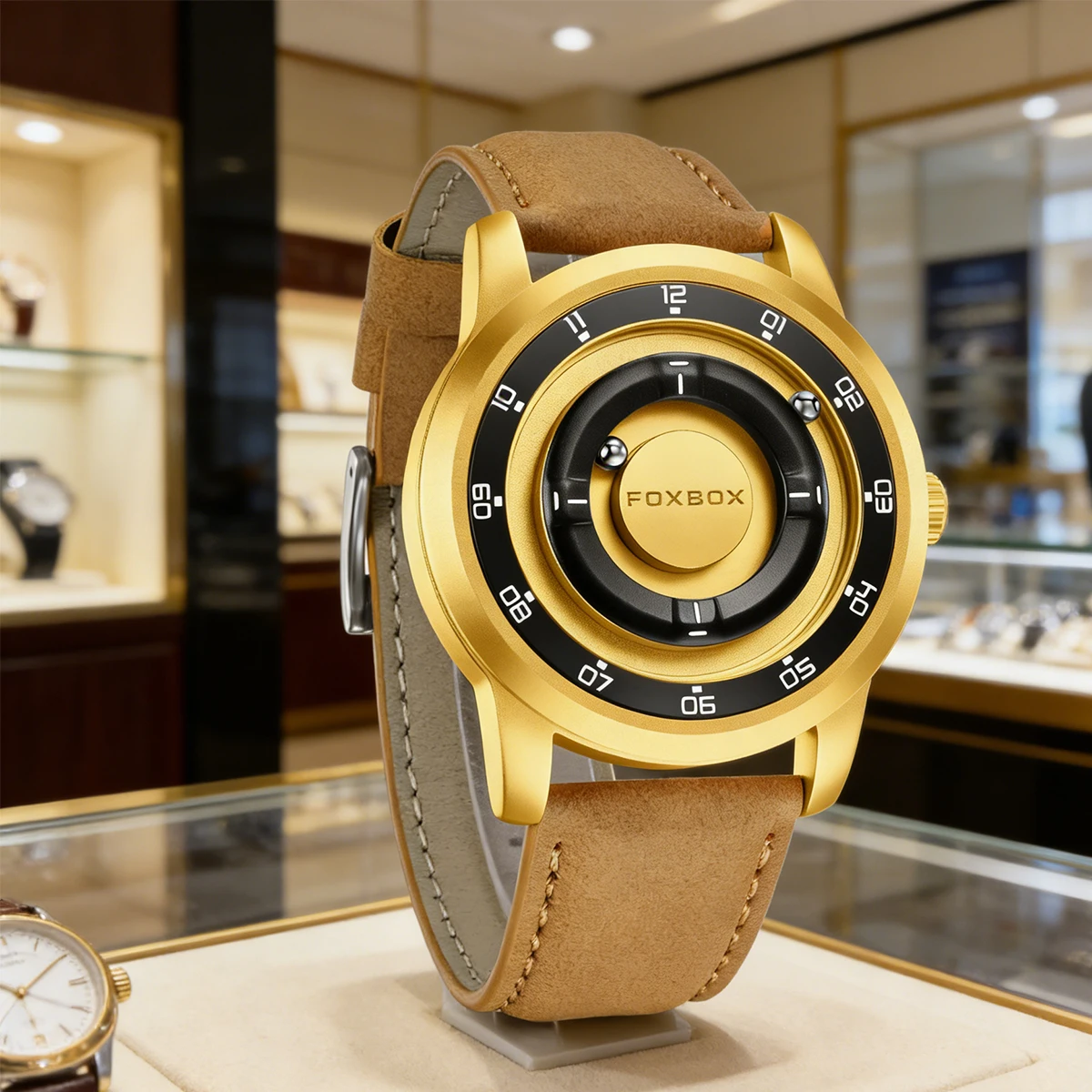 FOXBOX Uhr Planet Design Mode Schwimmender Magnetzeiger Kostenloses Kugellager Kreative Einfache Wasserdichte Quarzuhr für Männer