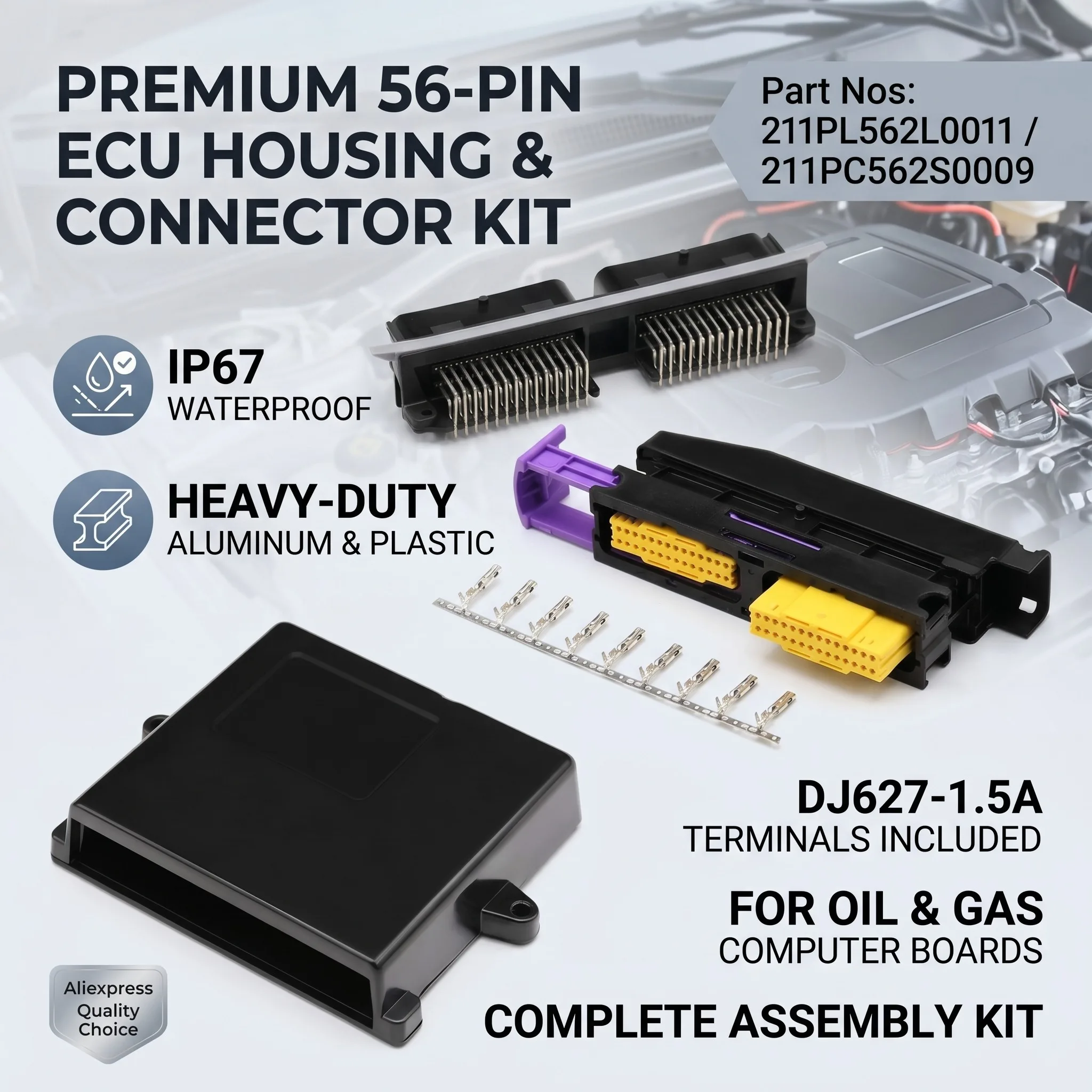

ECU Shell Car 56Pin Aluminum IP67 Waterproof 211PL562L0011 211PC562S0009 Oil Gas Computer Board DJ627-1.5A Connector