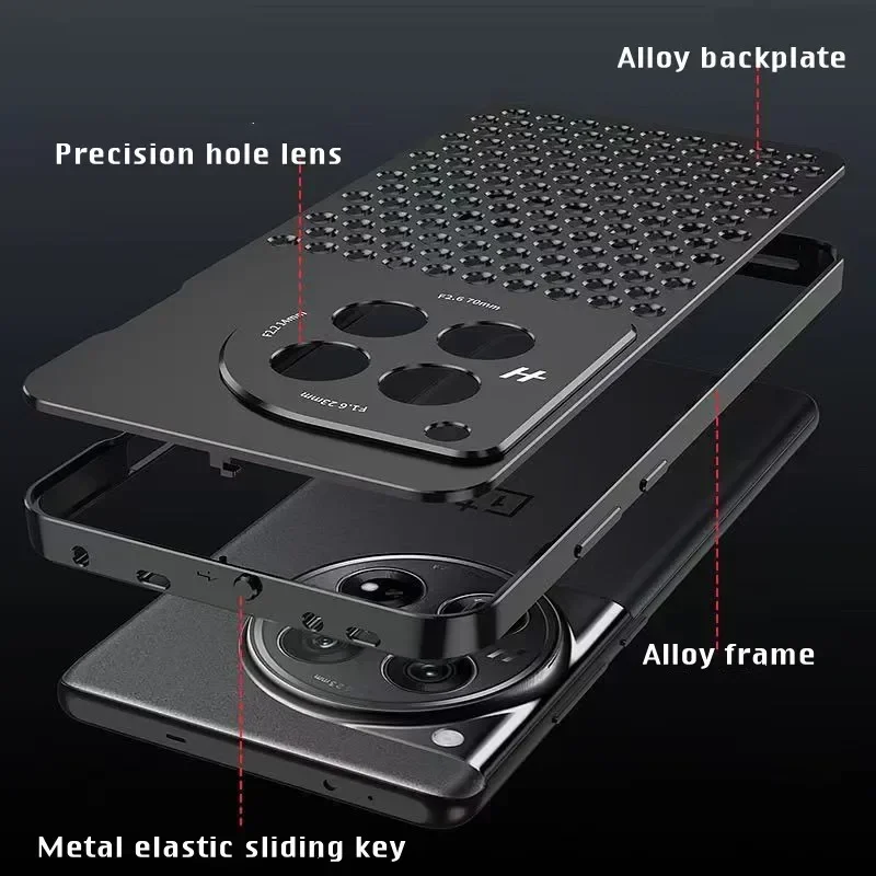 Luxury Heat Dissipation Aluminum Alloy Phone Cover For Oneplus 12 Case Metal Aromatherapy Cooling Holes For Coque Oneplus 12