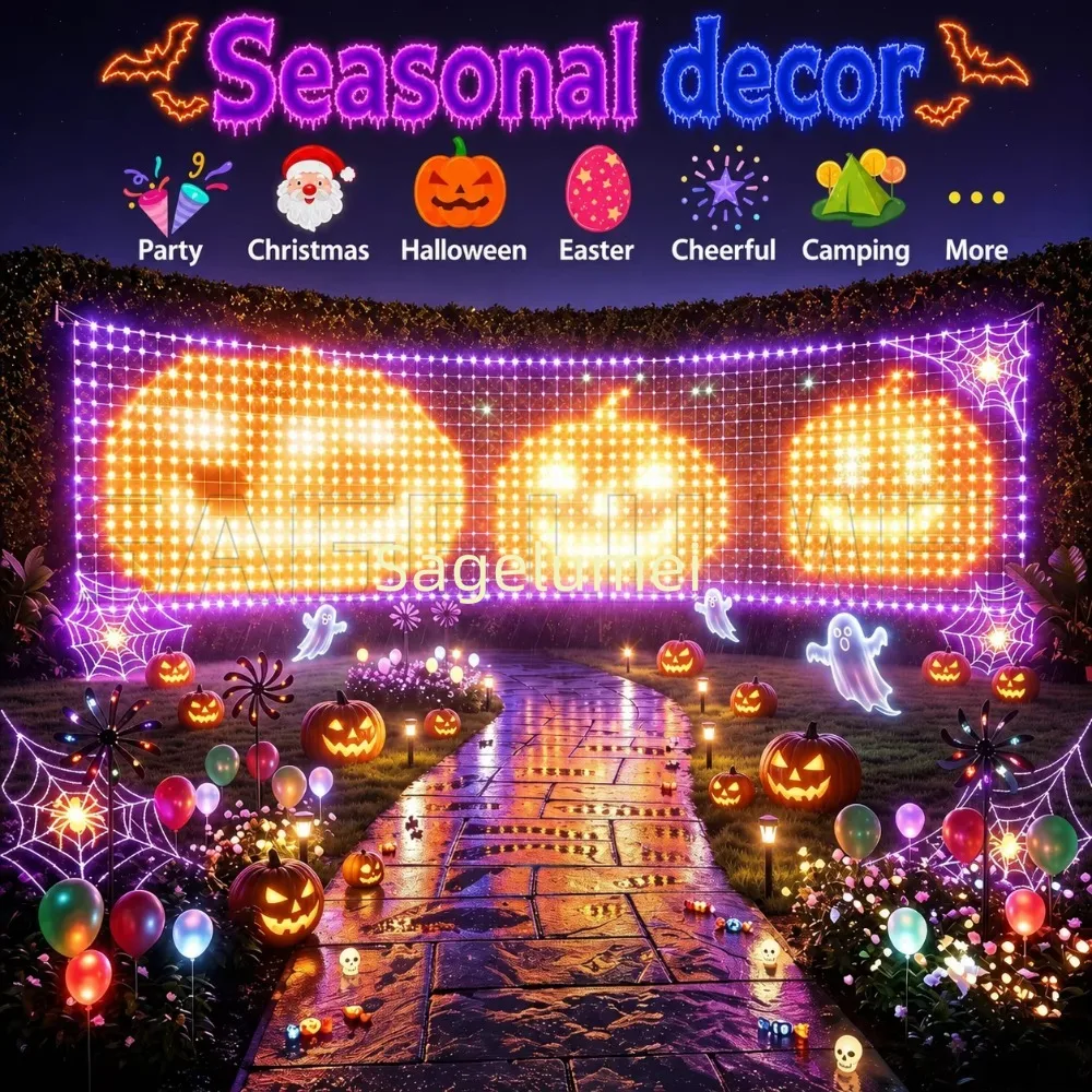 1.6/3.2/6.4/9.6M Smart Grid Lights With RGB IC Color, IP65 Waterproof, App DIY Patterns Suitable for Christmas Yard Decorations