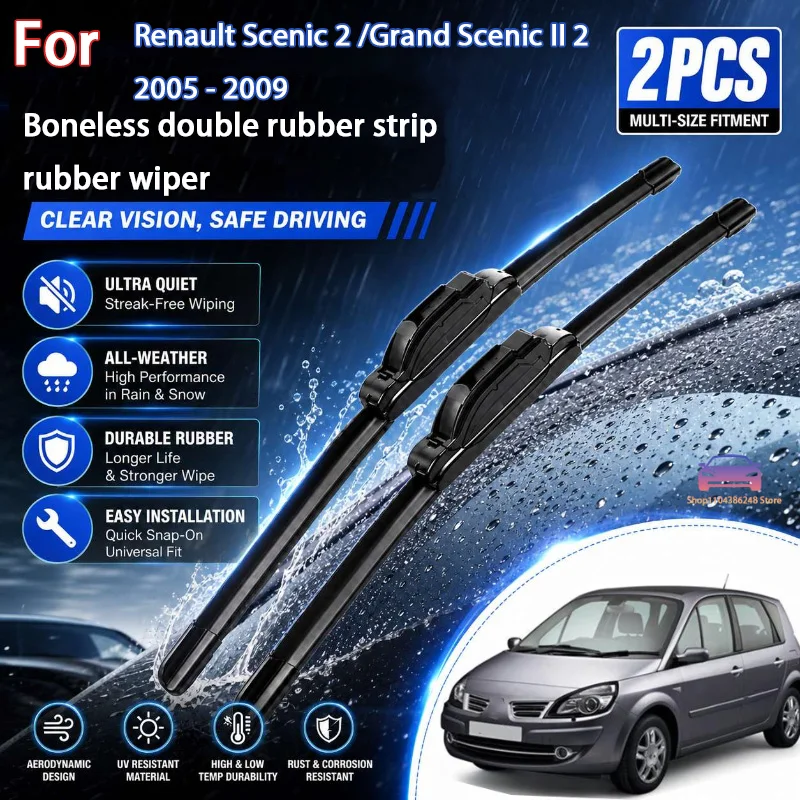 

Front Wiper Blades For Renault Scenic 2 Grand Scenic II 2 2005 - 2009 Windshield Windscreen Window Brushes 26"+22"