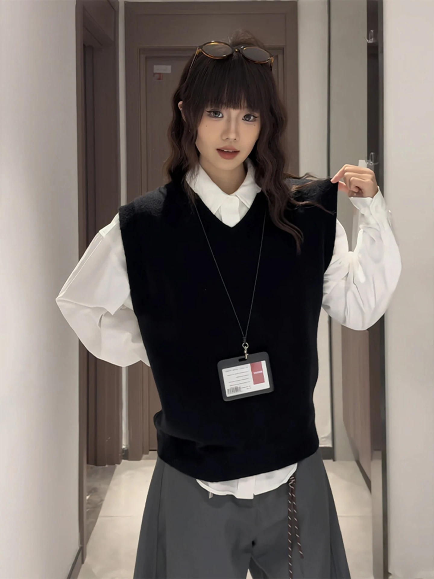 

Bla Sweater Vest Men's Sle Autumn Winter American College Sle Youth Feeling Layered Knitted Outerwear Soft Loose Fit